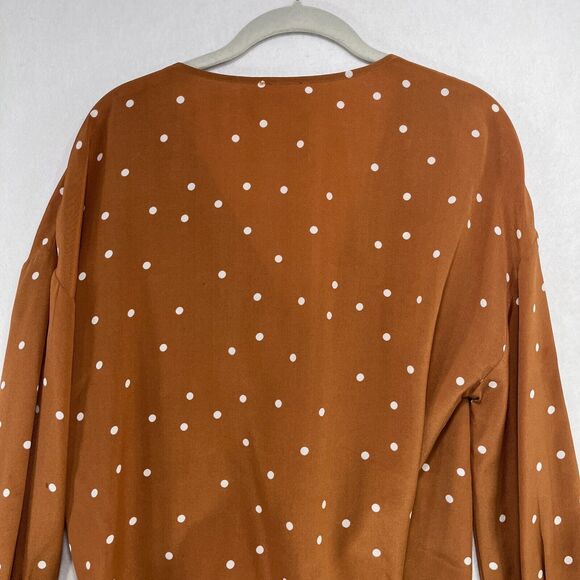 Sezane Blouse Women 42/US 10 Anya Orchard 100% Silk Polka Dot Wrap Tie Romantic - Picture 7 of 13